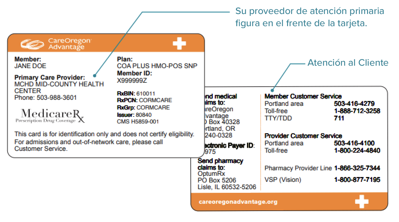 Tarjeta de id. de miembro de CareOregon Advantage Tarjeta de id. de miembro de CareOregon Advantage